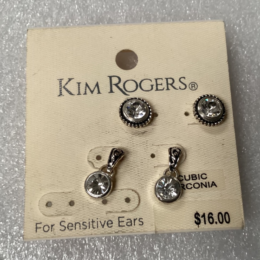 Kim Rogers Cubic Zirconia Earrings For Sensitive Ears New With Tag